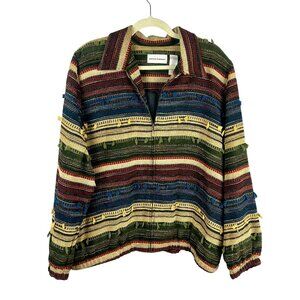Vintage Alfred Dunner Stripe Tapestry Jacket Blazer Women 14 Red Tan Blue Zipper